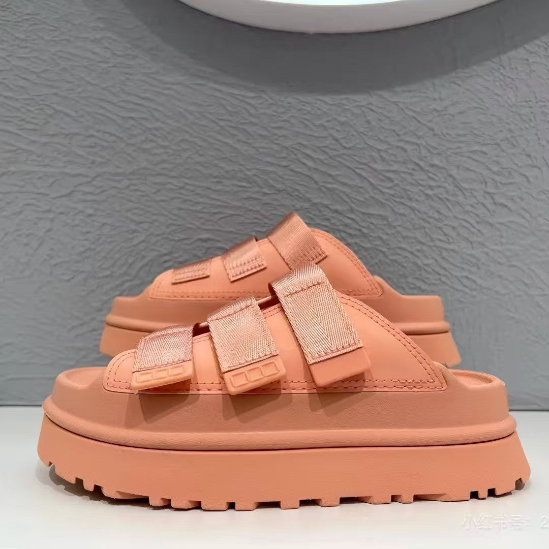 T588-992  Thick soled comfortable height increasing Velcro casual slippers