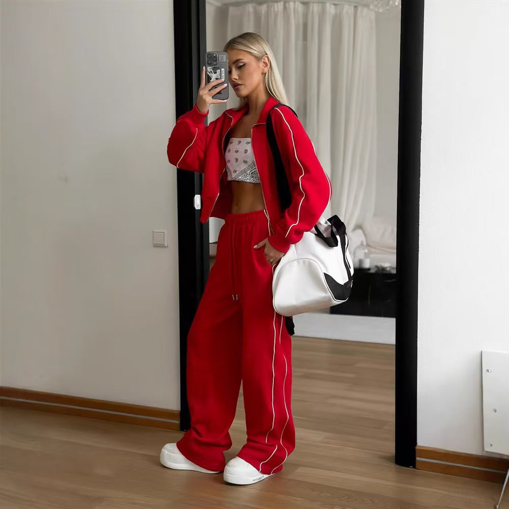 T588-772  Women's zipper cardigan jacket sportswear set