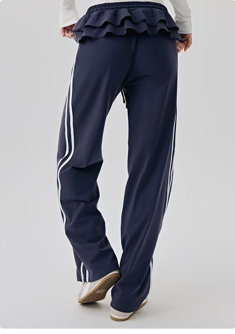 T588-1047 Versatile casual sports pants with striped straight leg wide leg pants