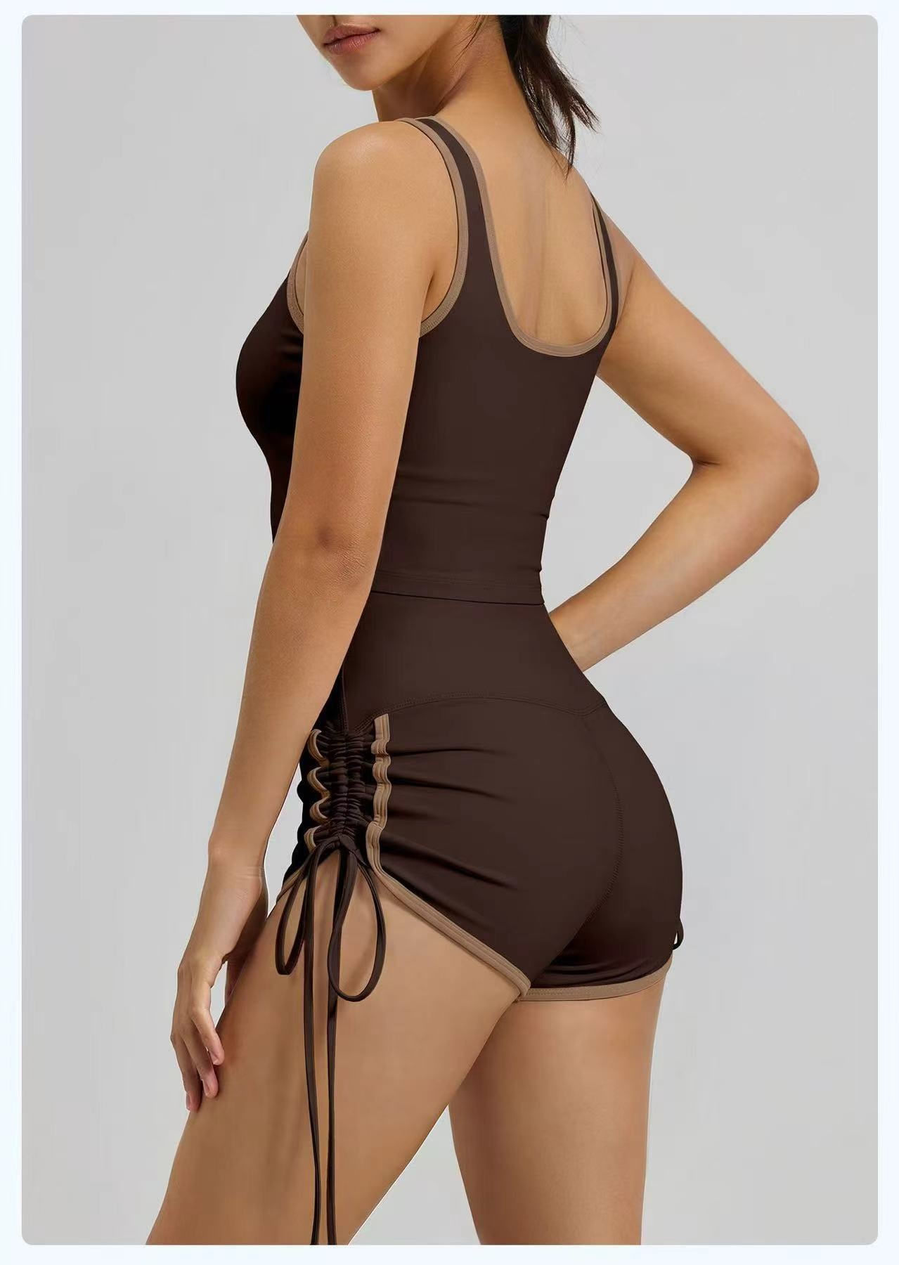 T588-1088 Strap sports yoga vest drawstring shorts set