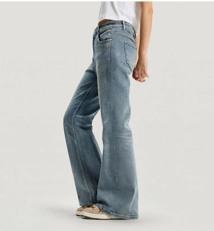 T588-1193  Micro denim wide leg high waisted pants