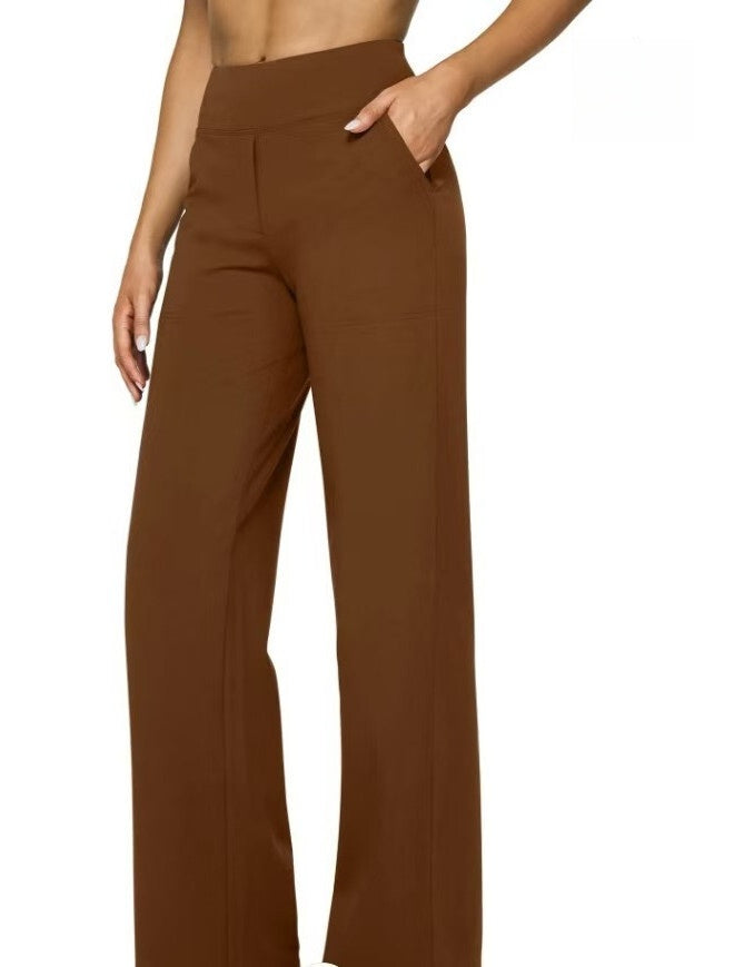 T588-903 Women's wide leg pants with pockets, casual straight leg pants