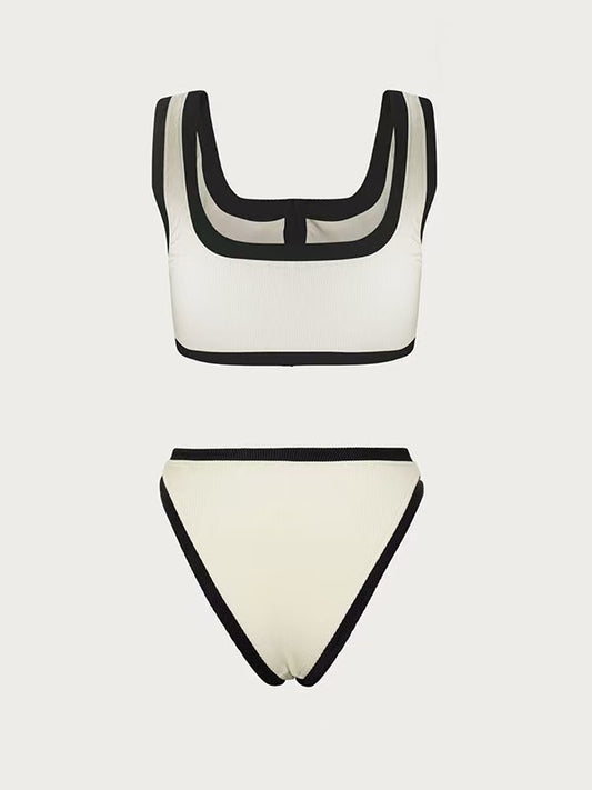 T588-995  Black and white minimalist split swimsuit bikini