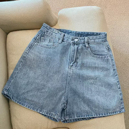 T588-1086 Denim shorts women's summer new trend high waist simple slimming loose fit
