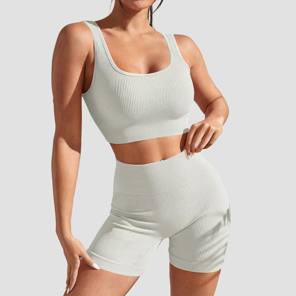 T588-998 Yoga fitness tight fitting short sleeved shorts set