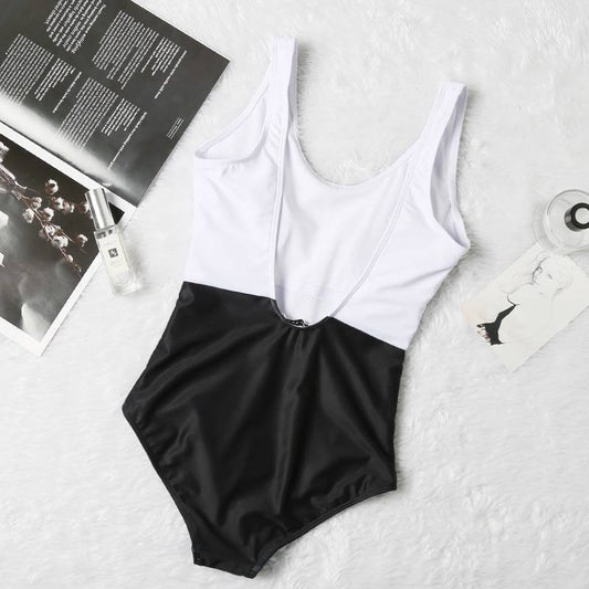 T588-1043  Ladies beach one-piece backless color blocked swimsuit