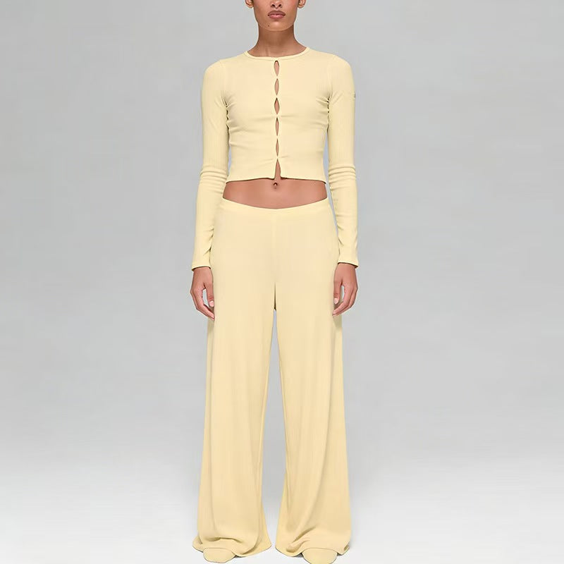 T588-1137   Wide leg pants breathable upper suit with a hanging and casual feel