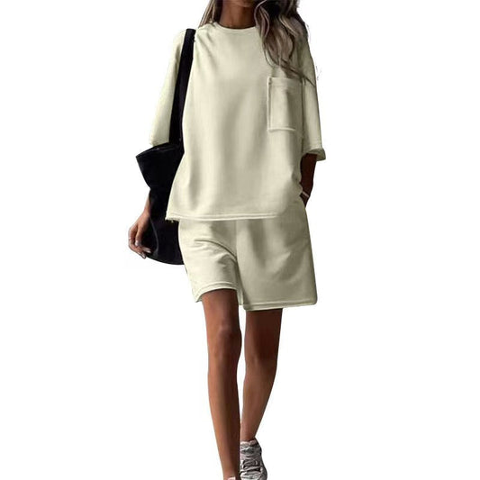 T588-1239  Summer casual loose short sleeved shorts set