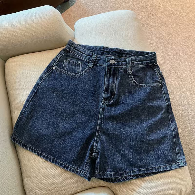 T588-1086 Denim shorts women's summer new trend high waist simple slimming loose fit