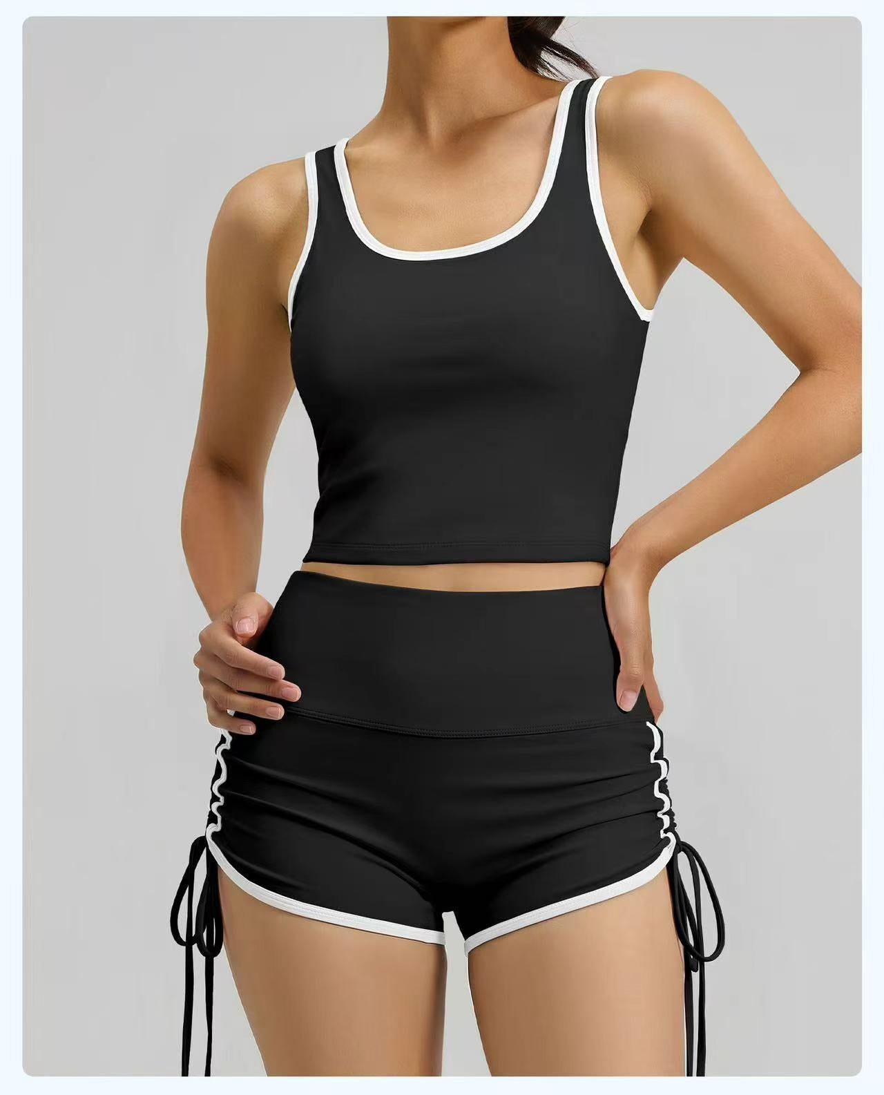 T588-1088 Strap sports yoga vest drawstring shorts set